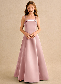 Azazie Izel Girls Formal Blumenmädchenkleider A-Linie Plissee Matte Satin Kleid Elfenbein Roségold image6