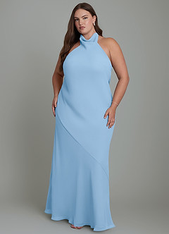 Azazie Velli Bridesmaid Dresses Powder Blue Mermaid High Neck Chiffon Dress image8