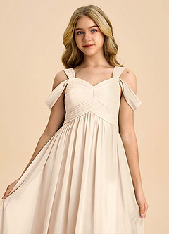 Azazie Lianne Junior White Alabaster A-Line Off the Shoulder Chiffon Dress image4