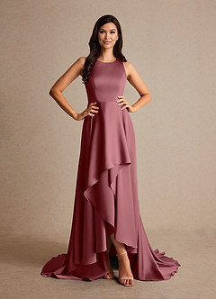 Azazie Niles Mère de la mariée Robes Robe Trapèze en Satin extensible Traînes Rose Du Désert image5