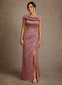 Azazie Irvine vestidos de madre de la novia Vestido de Rosa Polvorienta de Devorado Floral de Corte en A con Plisado image3