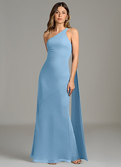 Azazie Juniper Bridesmaid Dresses Steel Blue Mermaid One Shoulder Chiffon Dress image4