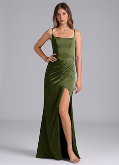 Azazie Donielle Bridesmaid Dresses Olive Mermaid Corset Stretch Satin Dress image1