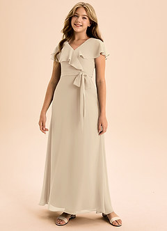 Azazie Lainey Junior Champagne A-Line with Pockets Chiffon Dress image4