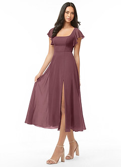 Azazie Bondi Brautjungfernkleider A-Linie Gestreift Chiffon Kleid Sangria image3
