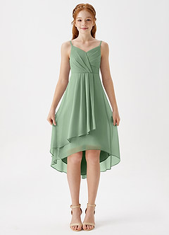 Azazie Mariam Junior Matcha A-Line Pleated Chiffon Dress image4
