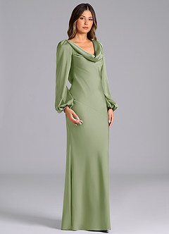 Azazie Rylina Bridesmaid Dresses Dusty Sage Mermaid Long Sleeve Stretch Satin Dress image3
