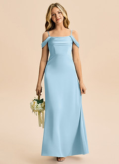 Azazie Lettie Junior A-Line Off-Shoulder Stræk satin Gulv-længde Junior brudepige Kjole image2