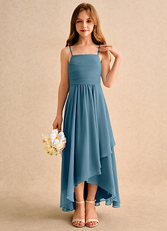 Azazie Twilight Dance Girls Formal Blumenmädchenkleider A-Linie Plissee Chiffon Kleid Bermudablau image5