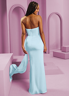 Barbie ♥ Azazie Vestidos de damas de honor Vestido de Azul Cielo de Satén Elástico de Corte Recto Convertible con Sin tirantes image2