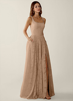 Megan Champagne Lace A-line Prom Dress image4