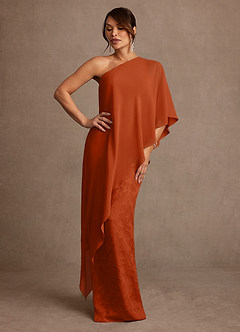 Azazie Wilma Mère de la mariée Robes Robe Fourreau en Blumen-Burnout Une épaule Orange Brûlée image3