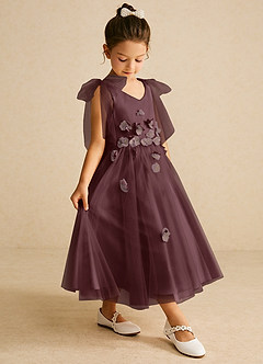 Azazie Minia Flower Girl Dresses Sangria A-Line Bow Matte Satin Dress image3