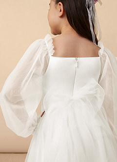 Azazie Aya Flower Girl Dresses Ivory A-Line with Sleeves Tulle Dress image5