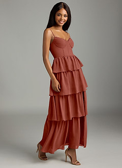 Azazie Kaiden Brautjungfernkleider A-Linie Herzausschnitt Chiffon Kleid Rotbraun image3