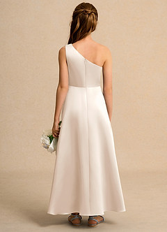 Azazie Taffy Girls Formal Abiti da Ragazza di Fiori Abito A-Line in Raso Opaco Pizzo Alabastro Bianco image2