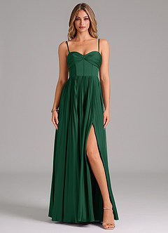 Azazie Tyla Vestidos de damas de honor Vestido de Verde Oscuro de Satén Elástico de Corte en A con Escote de Corazón image1