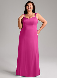 Azazie Denice Bridesmaid Dresses Fuchsia Sheath Pleated Stretch Satin Dress image10
