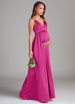 Azazie Emree Maternity Bridesmaid Dresses A-Line Stretch Satin Floor-Length Dress with Pockets image4