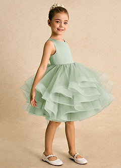 Azazie Tinie Flower Girl Dresses Dusty Sage Ball-Gown Bow Tulle Dress image4