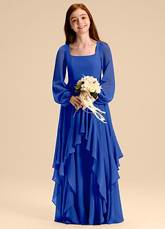 Azazie Clara Junior Abito A-Line in Chiffon Blusa Blu Reale image6