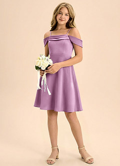 Azazie Anselie Junior Linia A Pofałdowany Satyna elastyczna Mini Młodsza druhna Sukienka image1