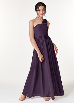 Azazie Flower Junior Plum A-Line Pleated Chiffon Dress image3