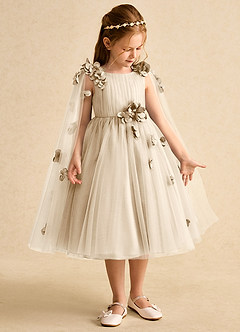 Azazie Staria Robe Demoiselle D'honneur Fillette Robe Princesse en Tulle Rayé Champagne image7