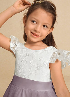 Azazie Vetty Flower Girl Dresses Ivory Dusk A-Line Lace Tulle Dress image8
