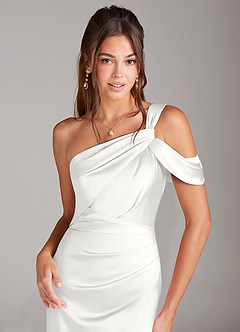 Azazie Wynter Abiti da Damigella Abito Tubino in Raso Elasticizzato Monospalla Bianco image5