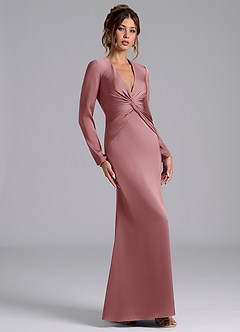 Azazie Valerie Bridesmaid Dresses Dusty Rose Mermaid Long Sleeve Stretch Satin Dress image4