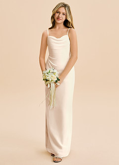 Azazie Mai Junior White Alabaster Sheath Pleated Chiffon Dress image4