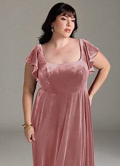 Azazie Bondi Bridesmaid Dresses Dusty Rose A-Line Side Slit Velvet Dress image11