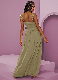 Barbie ♥ Azazie Abiti da Damigella Abito A-Line in Chiffon Plissettato Verde Muschio image10