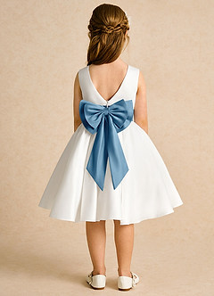Azazie Sosie Flower Girl Dresses Ivory Steel Blue A-Line Pleated Matte Satin Dress image1
