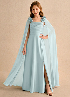 Azazie Rosita Girls Formal Sukienki dla dziewczynek sypiących kwiaty Linia A Pofałdowany Satyna elastyczna Długość podłogi Sukienka image1