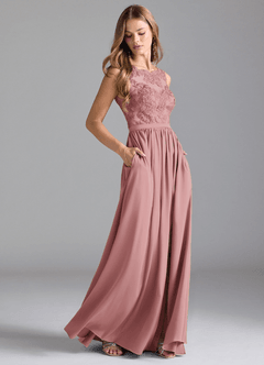 Azazie Elly Bridesmaid Dresses Dusty Rose A-Line Lace Stretch Satin Dress image1