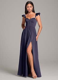 Azazie Denisse Brautjungfernkleider A-Linie Gestreift Stretch-Satin Kleid Sturm image5