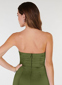 Azazie Yola Bridesmaid Dresses Olive Sheath V-Neck Pleated Stretch Satin Convertible Dress image7