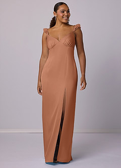 Barbie ♥ Azazie Final Sale Bronzer Sheath Stretch Satin Dress image8