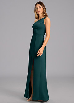 Azazie Feby Bridesmaid Dresses Pine A-Line One Shoulder Stretch Satin Dress image5