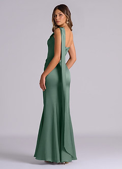 Azazie Inara Bridesmaid Dresses Eucalyptus Mermaid Pleated Stretch Satin Dress image6