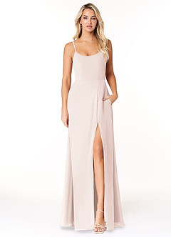 Azazie Moira Suknie dla druhen Linia A z kieszeniami Szyfon Do ziemi Sukienka image1