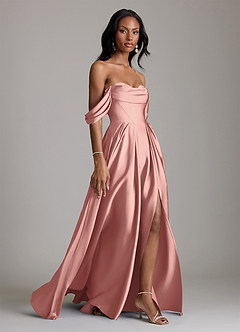 Azazie Loisa Abiti da Damigella Abito A-Line in Raso Elasticizzato a Spalla Scoperta Rosetta image6