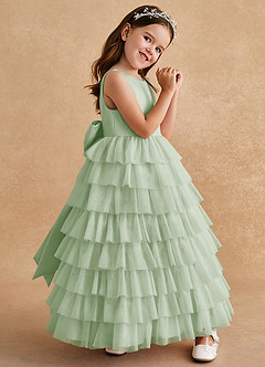 Azazie Twinkle Toes Flower Girl Dresses Dusty Sage A-Line Bow Tulle Dress image3