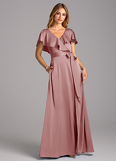 Azazie Lainey Kleider zum Anprobieren zu Hause A-Linie mit Taschen Stretch-Satin Kleid Agave image1