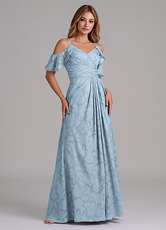 Azazie Dakota Bridesmaid Dresses Sky Blue A-Line Off the Shoulder Floral Burnout Dress image1