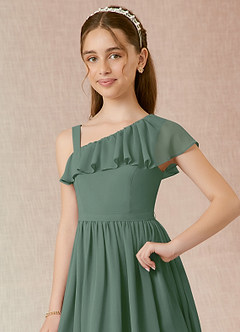 Azazie Mango Vestido de Eucalipto de Gasa/ Chiffon de Acampanado con Volante image4