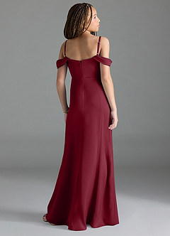 Azazie Amyra Junior Burgundy Sheath Off the Shoulder Stretch Satin Dress image5