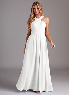 Azazie Dixie Bridesmaid Dresses White A-Line Halter Pleated Chiffon Dress image3